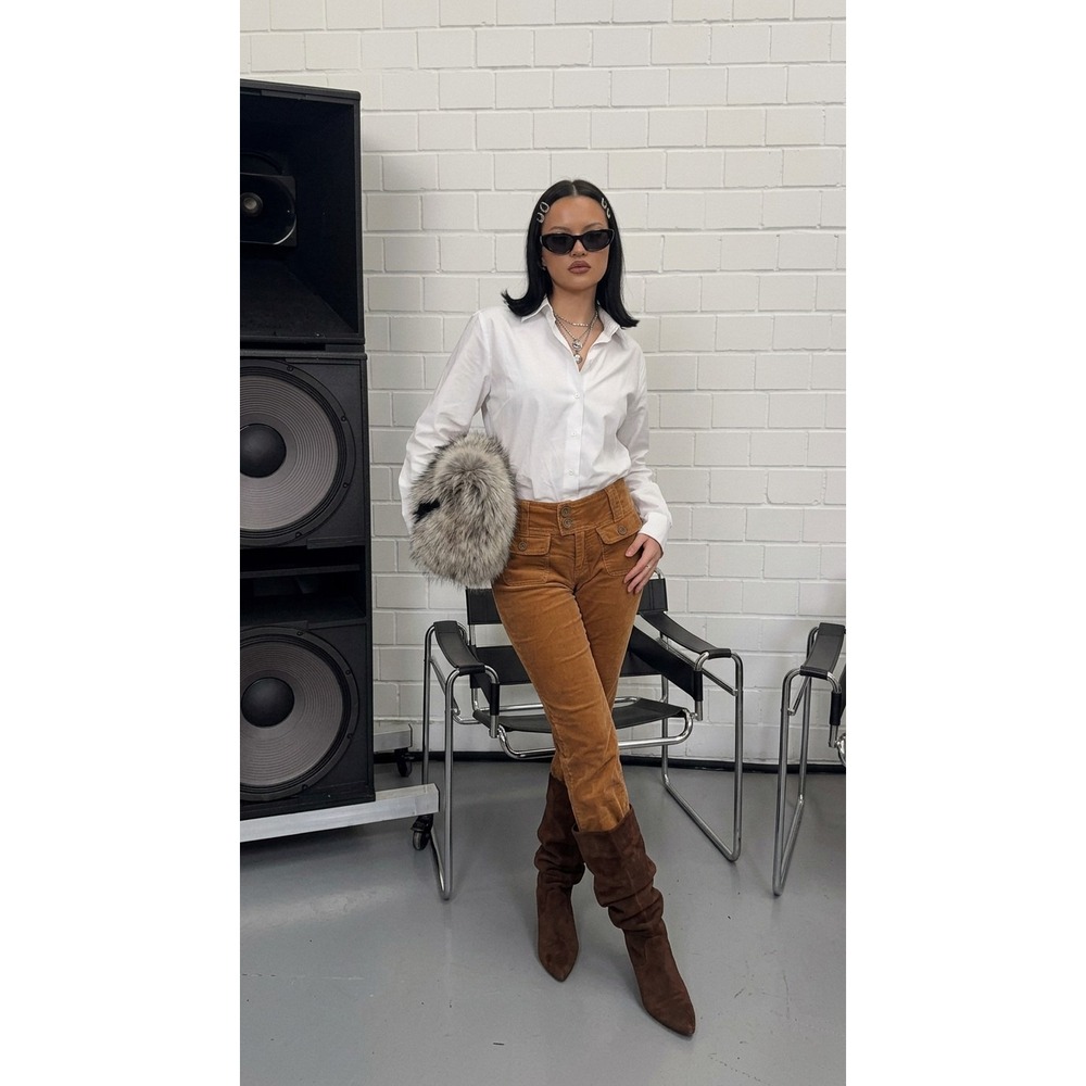 VTG Y2K Jordache Women's Sz. 7/8 Low-Rise Flare Velvet Pants In Caramel